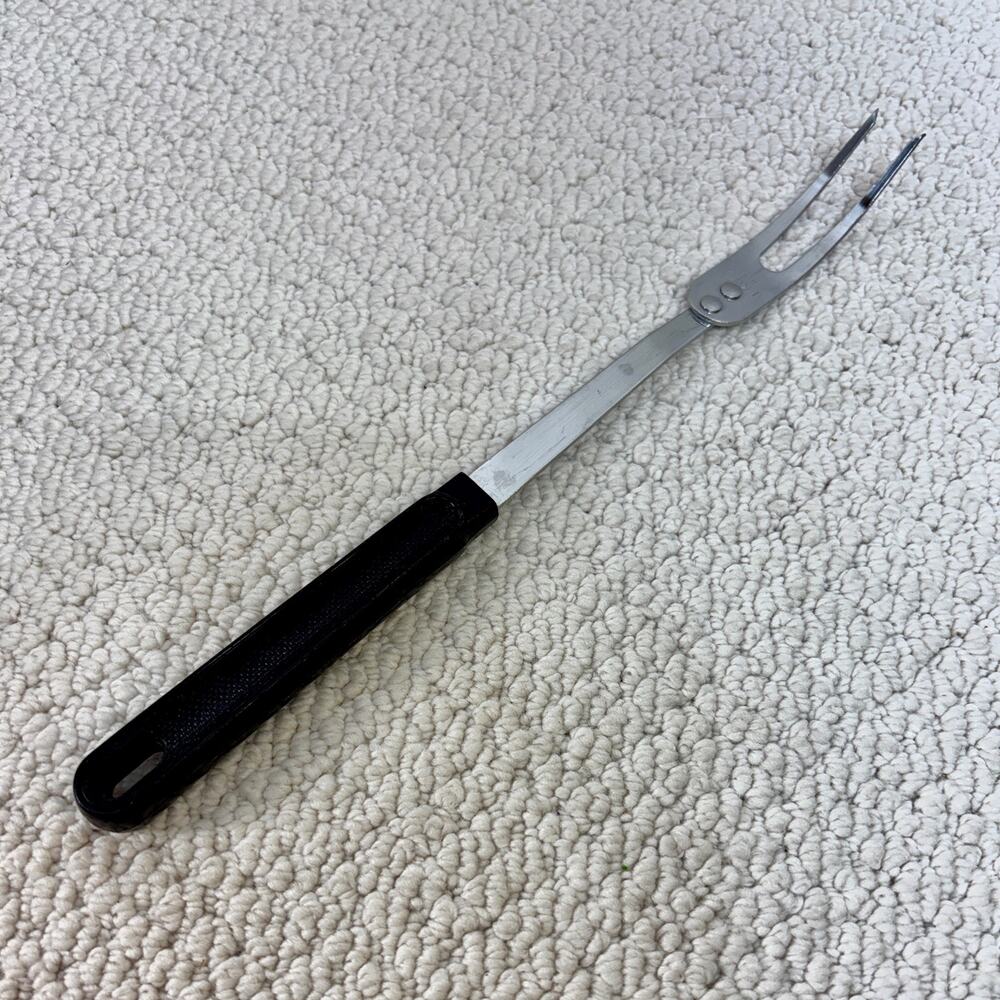 VTG ECKO Meat Fork Kitchen Utensil Made In USA Black Plastic Handle 12"